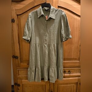 NWT- Roylamp Chic Olive Button-Up Dress